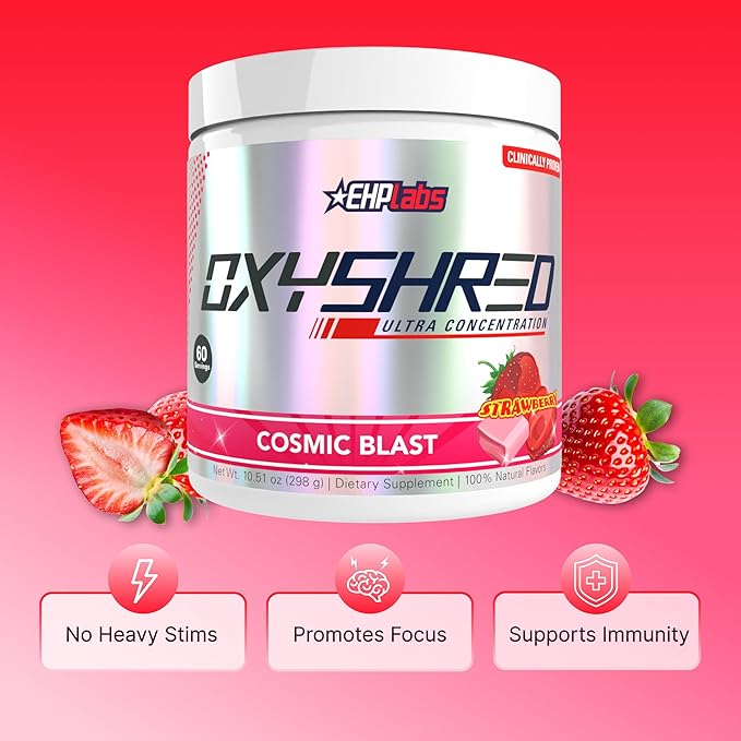 EHP Labs OxyShred Pre Workout Powder - Preworkout Powder with L Glutamine &amp Acetyl L Carnitine Energy Boost Drink - Cosmic Blast 60 Servings