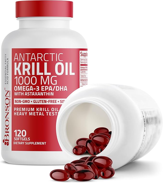 Bronson Antarctic Krill Oil 1000 mg with Omega-3s EPA DHA Astaxanthin and Phospholipids 120 Softgels