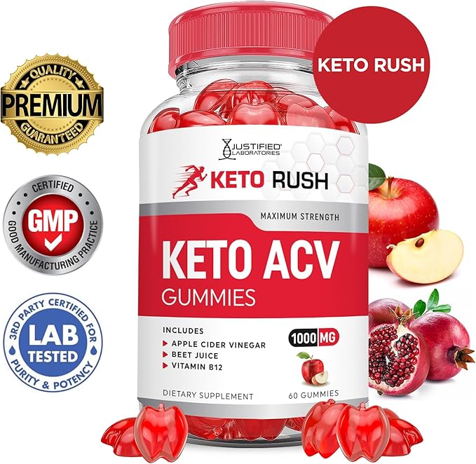(5 Pack) Keto Rush Keto ACV Gummies Advanced Formula 1000MG Keto Rush Keto Gummies Apple Cider Vinegar Boost Formulated with Pomegranate Beet Juice Powder B12 Vegan Non GMO 300 Gummys