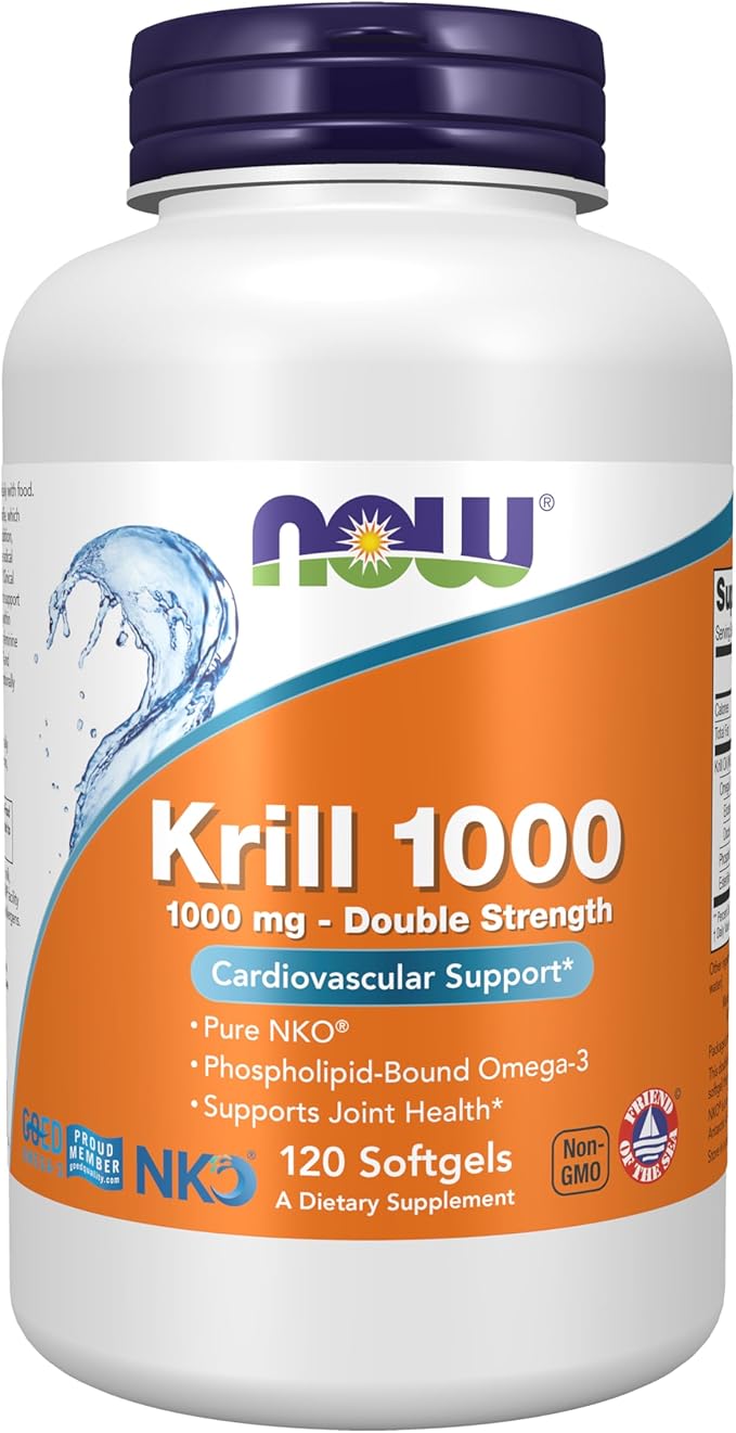 NOW Foods Supplements Neptune Krill Double Strength 1000 mg Phospholipid-Bound Omega-3 120 Softgels
