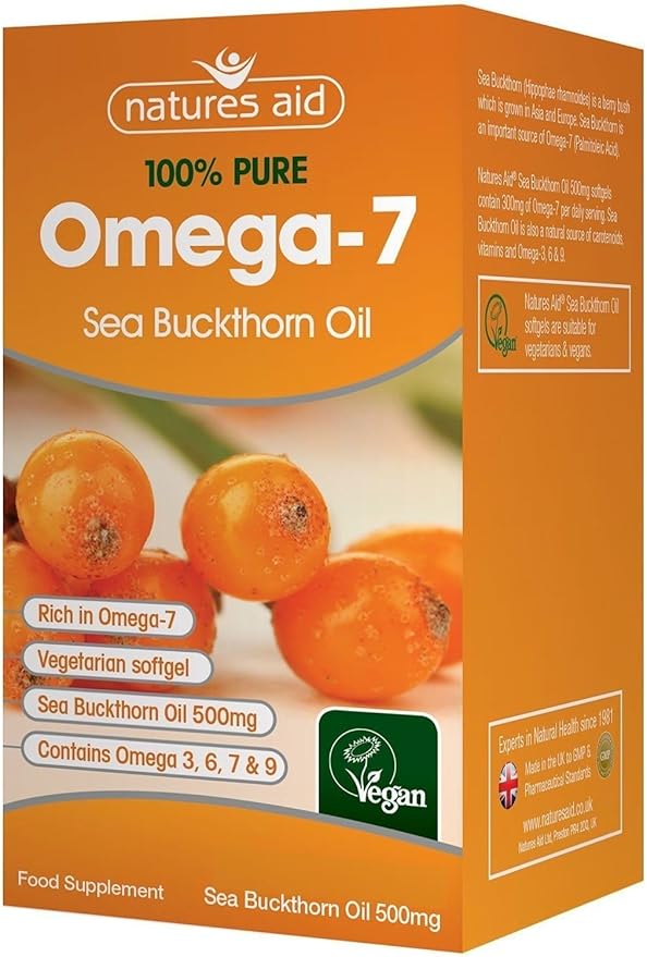Natures Aid Sea Buckthorn Oil 500mg (Omega-7) 60 Vegan Softgels