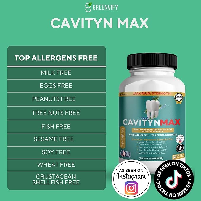 Cavityn Max Probiotic Supplement 40 Billion CFU 60 Capsules Digestive Health Support (5)