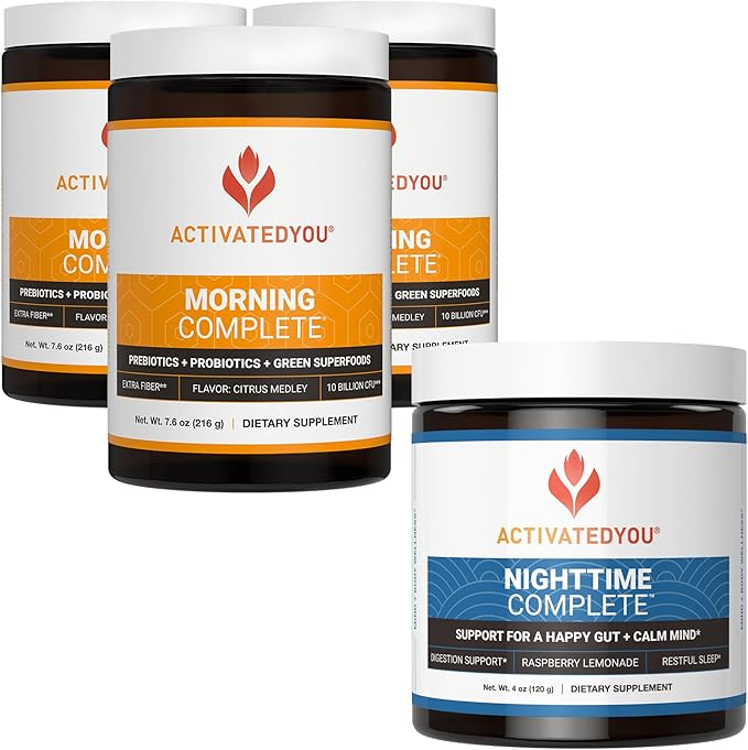ACTIVATEDYOU Morning Complete Daily Wellness Greens Superfood Drink with Prebiotics Probiotics and Green Superfoods (Citrus 3 Pack) &amp Nighttime Complete Daily Wellness Drink
