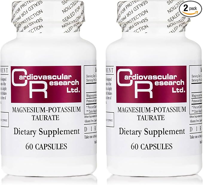 Cardiovascular Research Magnesium-Potassium Taurate - Patent Pending - 60 Veggie Caps X 2 Bottles