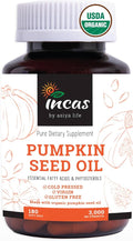 INCAS Organic Certified Pumpkin Seed Oil 3000mg Per Serving 180 Softgels | Cold Pressed Pure Virgin Oil Herbal Supplement | Supports Urinary Bladder &amp Prostate Health | Non-GMO