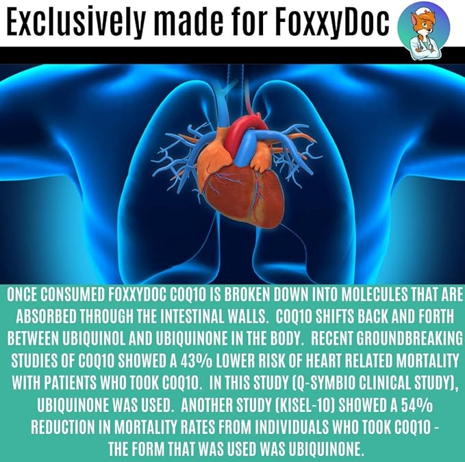 CoQ10 - Co-Enzyme Q10-200 mg -High Absorption - 400 mg per 2 caps - Non-GMO - Gluten Free - 200 Veg. Caps - Heart &amp Cellular Support - Made in USA by Foxxy Doc