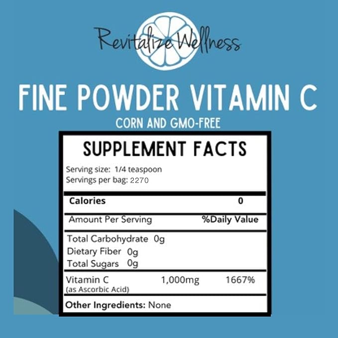 Fine Powder Vitamin C as Ascorbic Acid | Pure Sugar &amp GMO-Free | 1000 mg Vitamin C per Serving | 5 lb Bag