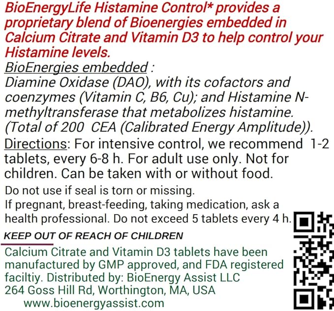Histamine Control with Natural Energies - 120 Tablets - with Natural Frequencies of HNMT and DAO enzymes to Help Control Histamine Levels