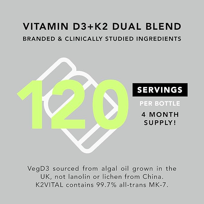 AMANDEAN Vitamin D3 K2. Vegan &amp Plant-Based 5000iu VIT D from Algae. All-Trans MK-7 K2Vital. 120 Softgels. Carrageenan Free. Organic Coconut Oil Blend. for Mood Bones Heart Immune Health.