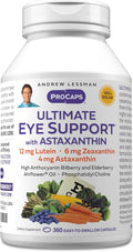 ANDREW LESSMAN Ultimate Eye Support with Astaxanthin 360 Softgels - 12mg Lutein 6mg Zeaxanthin 4mg Astaxanthin Bilberry. Key Nutrients to Support Eye Health Promote Healthy Vision. No Additives