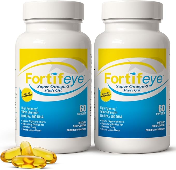 Fortifeye Omega 3 Fish Oil 120Count 1600 mg Made in Norway - High Potency rTG Form Supplement with EPA &amp DHA Triple Strength Fish Oil Softgels for Men Women No Fishy Aftertaste Natural Lemon Fl