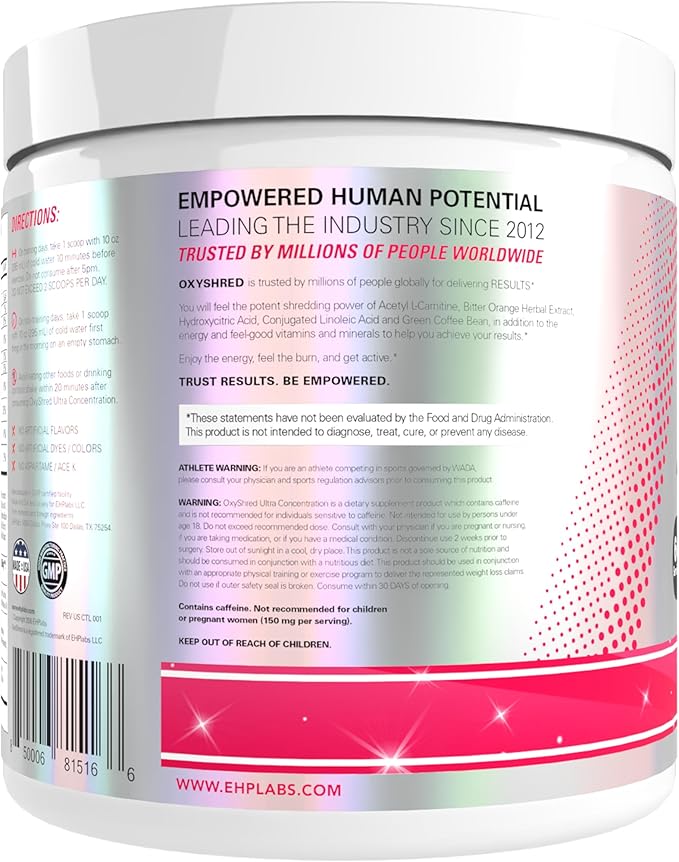 EHP Labs OxyShred Pre Workout Powder - Preworkout Powder with L Glutamine &amp Acetyl L Carnitine Energy Boost Drink - Cosmic Blast 60 Servings
