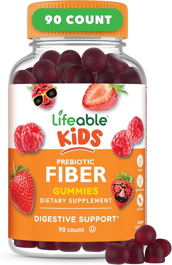 Lifeable Prebiotic Fiber Gummies for Kids | Kids Fiber Gummies 5g | Great Tasting Fiber Supplements for Kids | Prebiotic Gummies for Digestive Health | Fiber Gummy for Kids Children | 90 Gummies