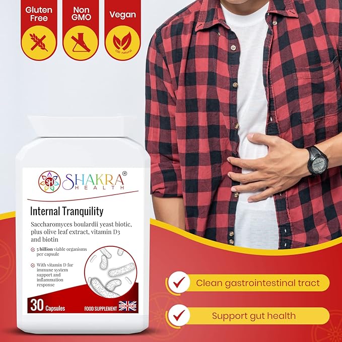Internal Tranquility Saccharomyces Boulardii Probiotic Yeast Support 30 Capsules for Immunity Inflammation &amp Mucous Membrane. for Healthy Gut Blood Calcium Bones Muscle Teeth &amp Organs
