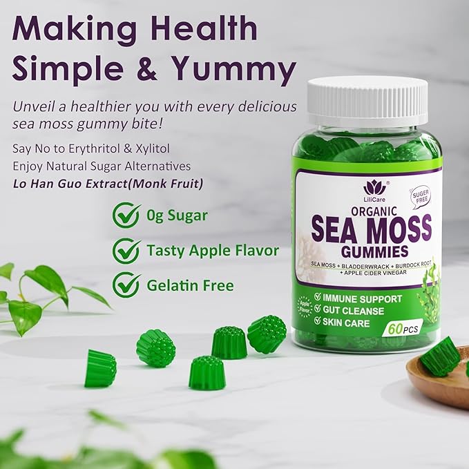 (2 Pack) Sea Moss Gummies - Irish Sea Moss Gummies for Adults &amp Kids - Advanced Superfood Seamoss Supplement + Bladderwrack Burdock Root ExtractACV for Daily Immune Gut Cleanse Vegan Sugar Fr