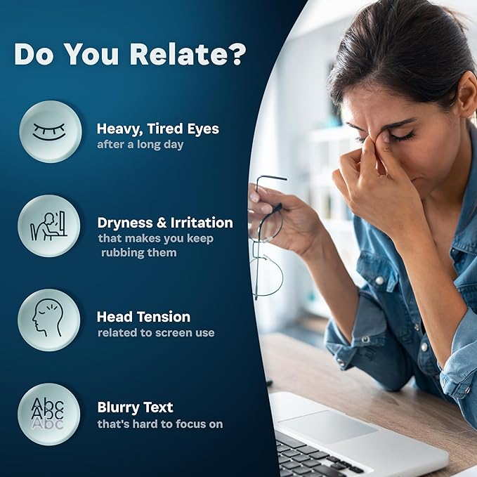 Computer Eye Strain Relief Drink Mix with 20mg Lutein 4mg Zeaxanthin 6mg Astaxanthin Bilberry Fruit &amp Pine Bark Extract Magnesium Glycinate Vision Supplement No Sugar