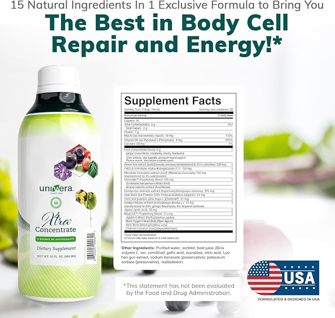 Xtra Concentrate Vitamin B Complex Vital Energy 15 All-Natural Ingredients Supports Stress Management and Joint Health Enhanced Antioxidant Protection Liquid 30-Day Supply 33oz Bottle