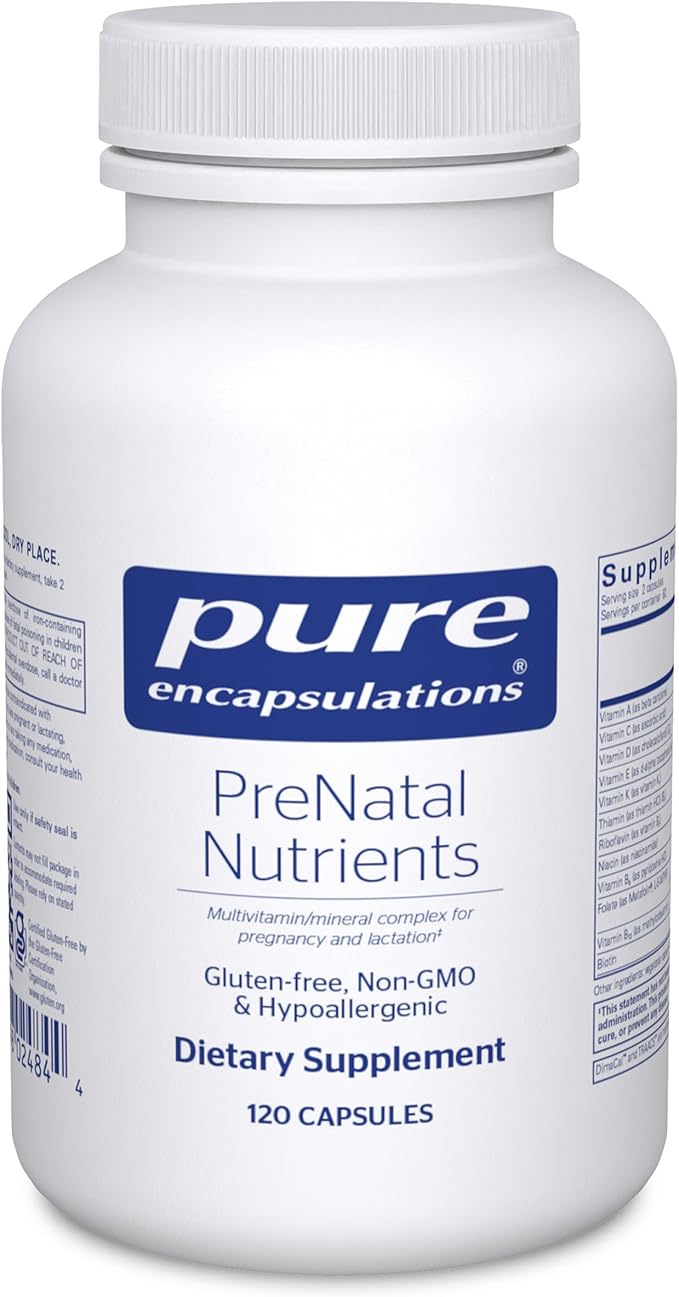 Pure Encapsulations PreNatal Nutrients - for Pregnancy &amp Lactation - Aids Energy &amp DNA Development* - with Folate Choline &amp Iron - Gluten Free &amp Non-GMO - 120 Capsules