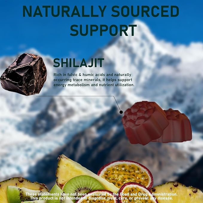 Himalayan Shilajit Gummies 600mg per Serving Daily Energy &amp Vitality Support Tropical Fruit Flavor 60 Count