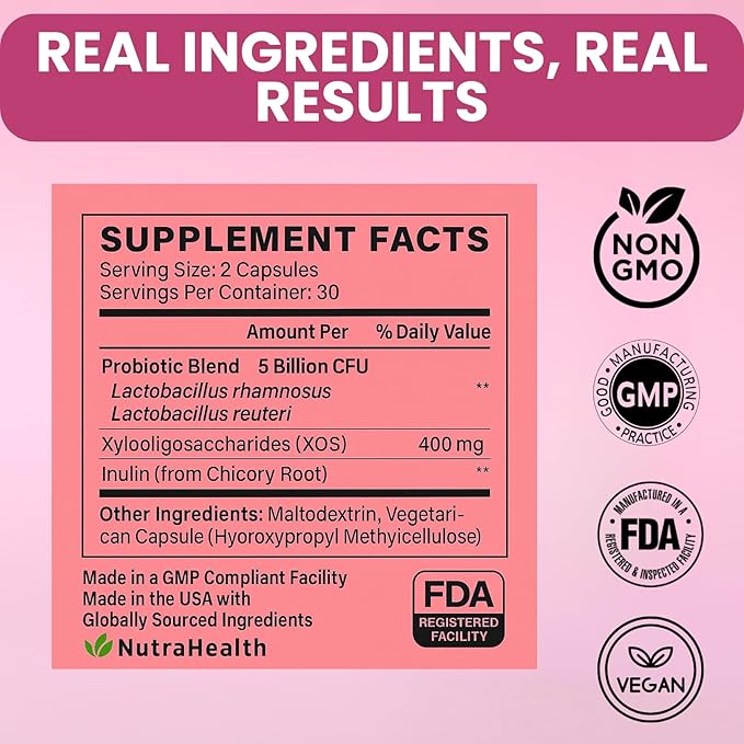 Vaginal Probiotic + Prebiotic for Women – Supports pH Balance Yeast &amp Odor – with Lactobacillus rhamnosus reuteri – Gut &amp Feminine Health – 60 Capsules