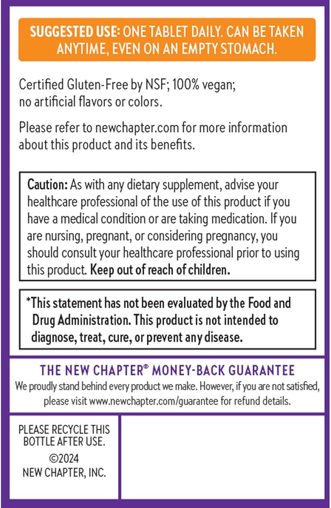 New Chapter Fermented Vitamin C + Elderberry ONE Daily for Immune Support &amp Collagen Protection Made with Organic Herbs Certified Vegan Gluten Free 60 Count