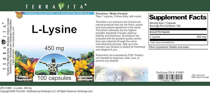 L-Lysine - 450 mg (100 Capsules ZIN: 514861) - 3 Pack