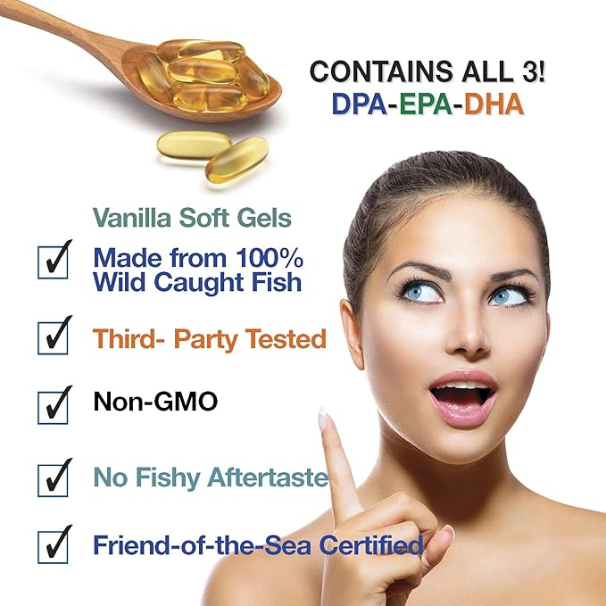 (Pack of 2) Wild Caught Omega-3 DPA Fish Oil - 2900 mg with DPA EPA &amp DHA - 180 SoftGels – Triple Strength Burp-Free