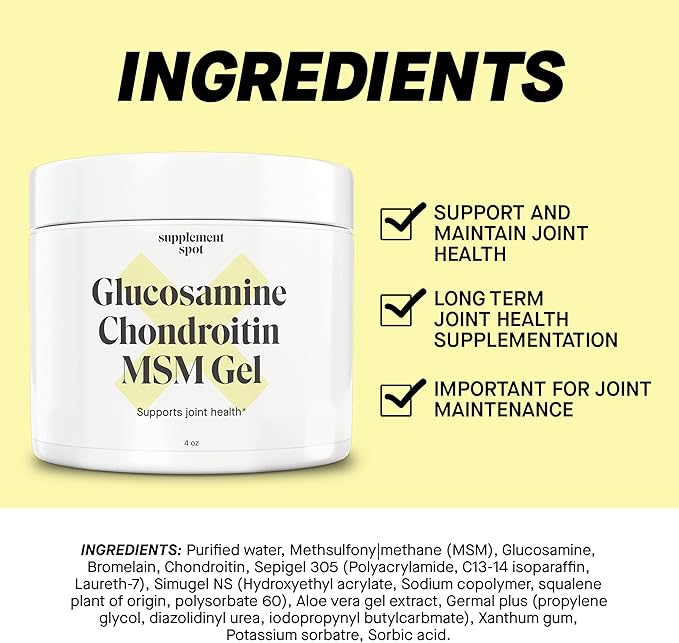 Glucosamine Chondroitin MSM Gel (4 oz) - with Glucosamine Chondroitin MSM &amp Bromelain to Support Joint Health– for Women &amp Men (90 Day Supply)