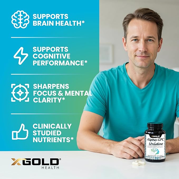 Alpha Gpc + Uridine 900mg – Powerful Nootropic for Boost Focus Memory Energy Mood &amp Cognitive Performance – 120 Vegetarian Capsules