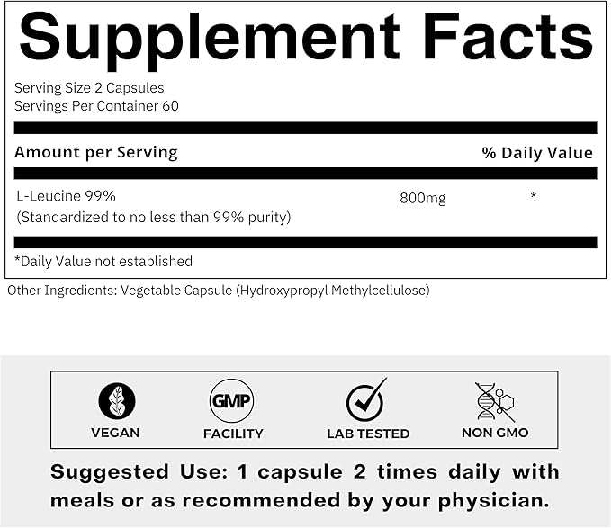 FOLIUS LABS Clean Label L Leucine – Amino Acid Supplement – Intra Workout Supplement for Muscle Recovery and Building Lean Muscles – 120 Veg Capsules