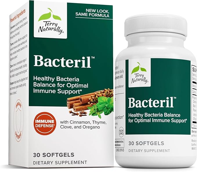 Terry Naturally Bacteril - Intestinal Support Supplement with Clove Cinnamon Thyme &amp Oregano - Immune Support Supplement with Antioxidant Support - Intestinal Support - 30 Softgels