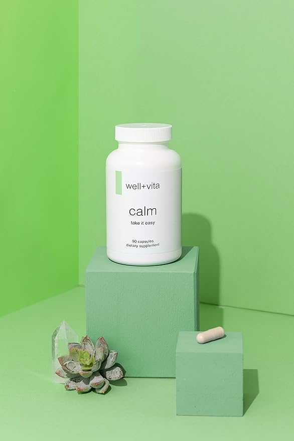 Well+vita Calm Supplement for RelaxationSleep &amp Daytime Zen with Magnesium Glycinate and Taurate L-Theanine Passion Flower Lemon Balm Taurine (90 Veggie Capsules)