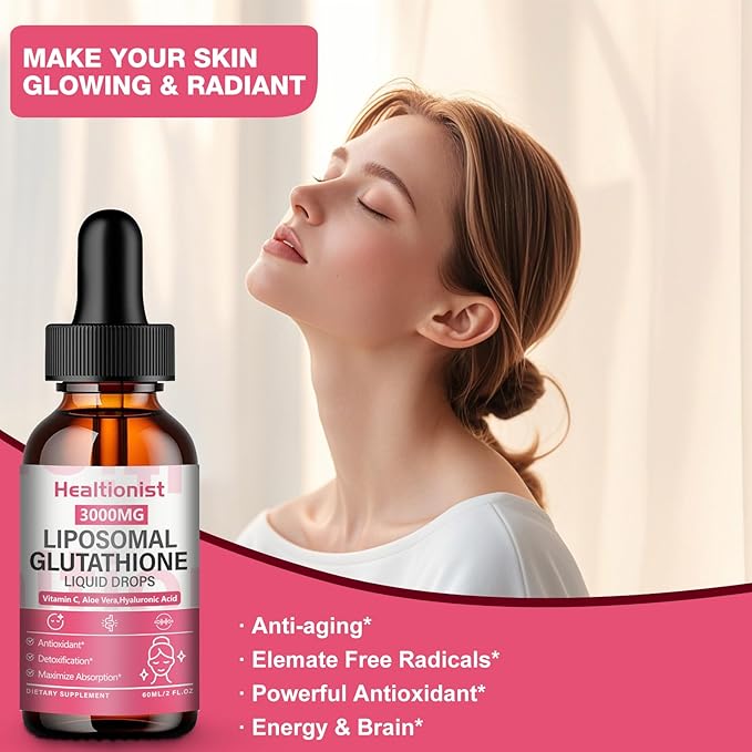2 Pack 3000mg Liposomal Glutathione Liquid Drops with Vitamin C 98% Absorption Glutathione Liposomal Supplement Powerful Antioxidant Complex for Immune System Liver 4 Fl Oz per Bottle