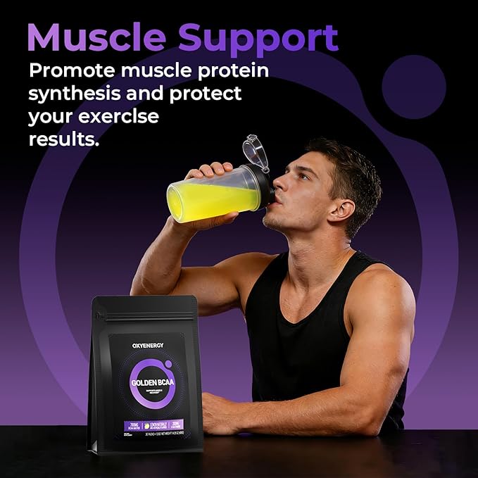 OxyEnergy BCAA 2:1:1 Powder 7g BCAAs and 2g L-Glutamine Taurine for Muscle Recovery Increased Endurance Perfect Amino Aicds for Pre &amp Post Workout Recovery Sugar Free Lemon 30 Stick Pack