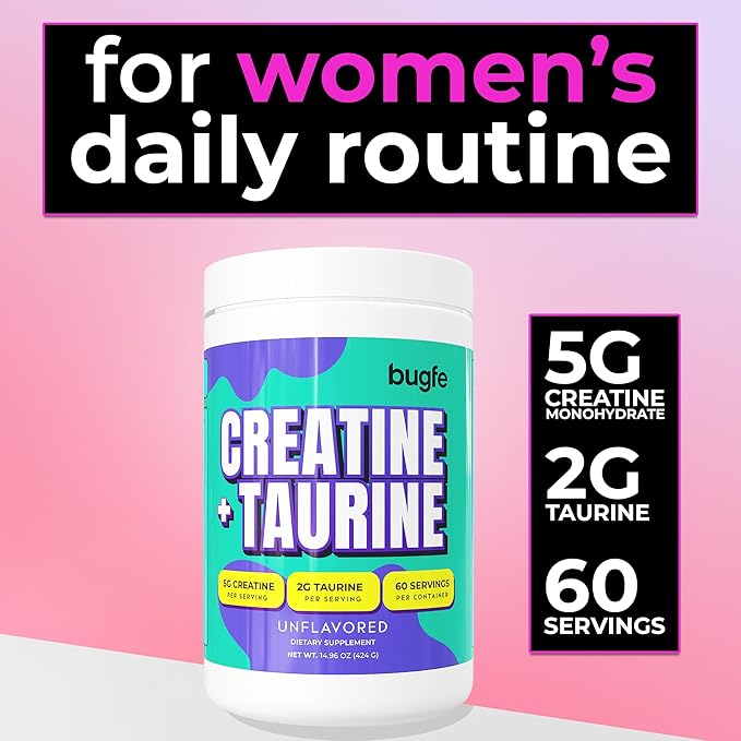 Creatine with Taurine for Women &amp Men - Unflavored Micronized Creatine Monohydrate Plus Taurine Powder to Support Muscle Strength Recovery &amp Brain Health (60 Servings)