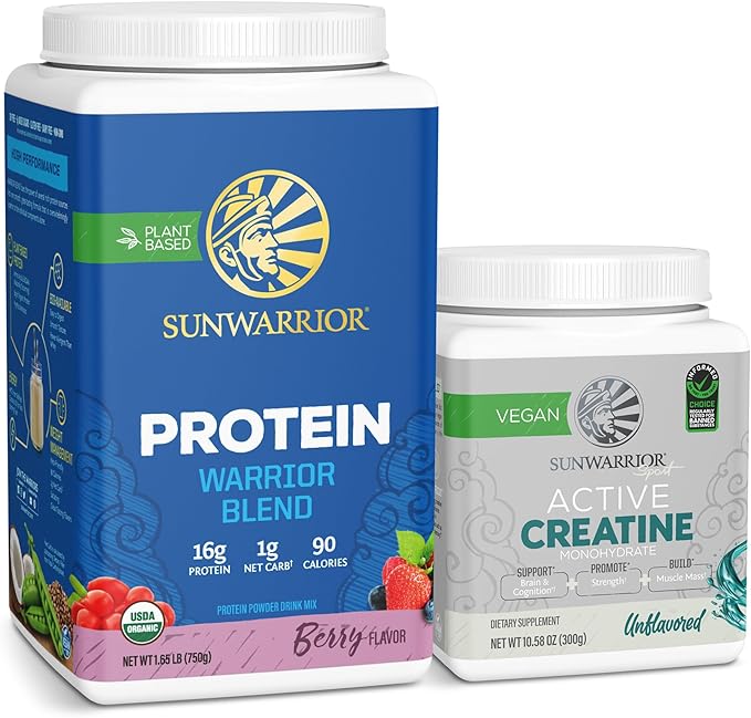 Vegan Protein Powder USDA Organic Protein | Berry Flavored 30 Servings &amp Creatine Monohydrate Powder | 60 Servings Unflavored