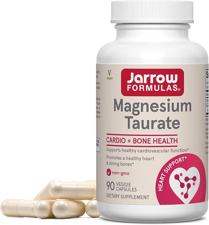 Jarrow Formulas Magnesium Taurate Dietary Supplement Supports Cardio and Bone Health 300 mg per Servings 90 Veggie Capsules Up to a 30 Day Supply