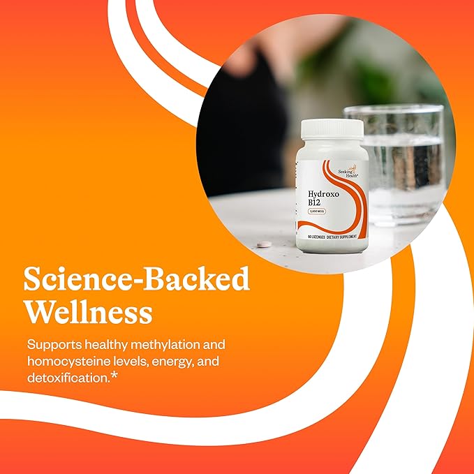 Seeking Health Hydroxo B12 - Vitamin B Supplement for Energy Support - Supplement with Folate to Support Methylation &amp Homocysteine Levels - 2000 mcg 60 Lozenges