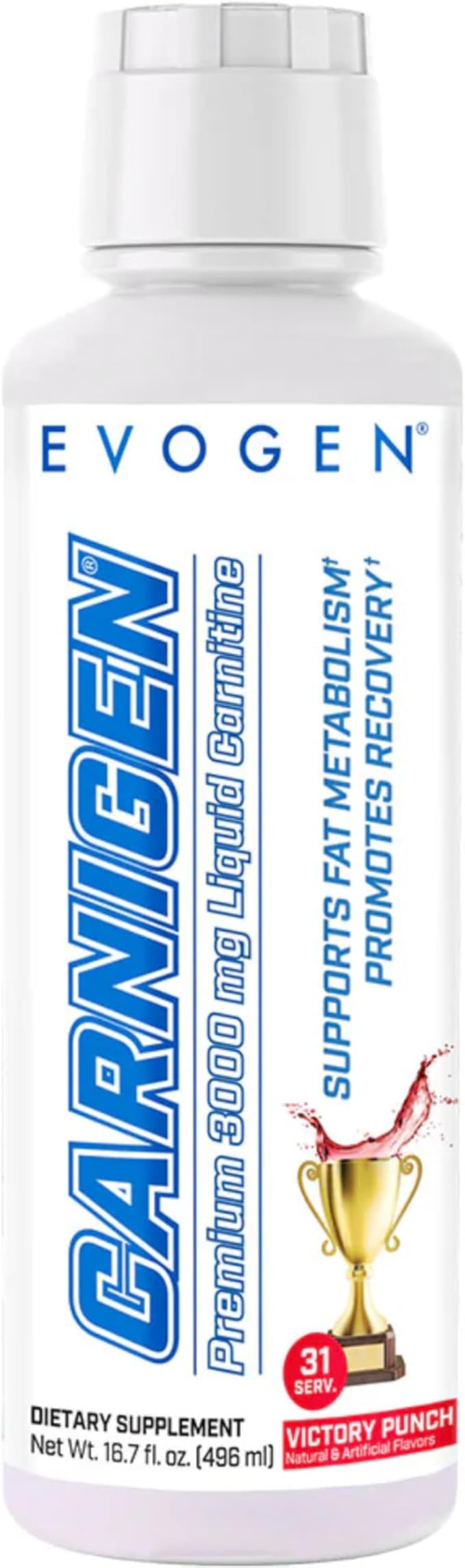 Evogen Carnigen - Liquid Carnitine | Supports Fat Metabolism &amp Recovery Caffeine Free | L-Carnitine Acetyl L-Carnitine | Victory Punch | 31 Servings