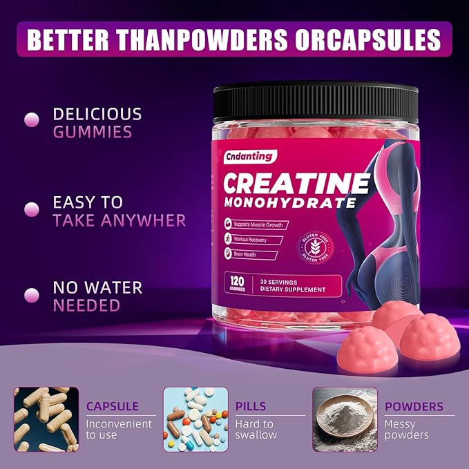 Creatine Gummies for Women 5000mg Creatine Monohydrate with Folic Acid &amp Vitamin B12 120 Gummies (30 Servings) No Added Sugar Vegan Chewable Energy &amp Recovery