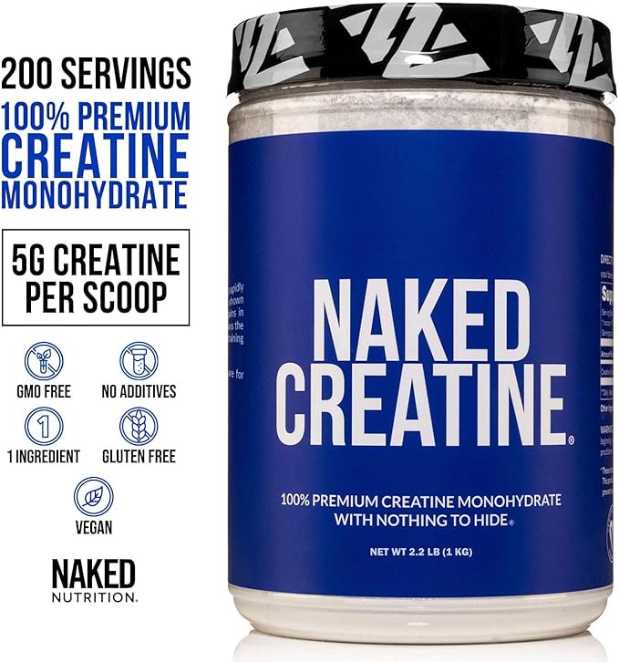 NAKED Pure Micronized Creatine Monohydrate 200 Servings + Pure L-Glutamine 240 Capsules Bundle: Vegan Non-GMO Gluten Free. Minimize Muscle Breakdown &amp Improve Protein Synthesis. Nothing Artifici