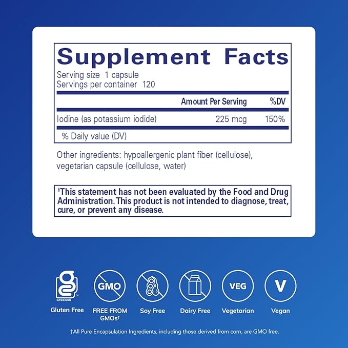 Pure Encapsulations Iodine - Supplement to Support The Thyroid &amp Help Maintain Healthy Cellular Metabolism - with Premium Potassium Iodide - 120 Capsules