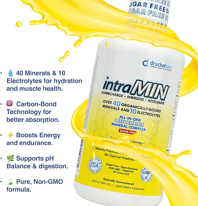 Drucker Labs - intraMIN Organic Liquid Minerals Supplement for Men Women Kids Immune and Muscle Support Non GMO Gluten Free Vegan Electrolytes Sugar Free (32 oz.Unflavored)