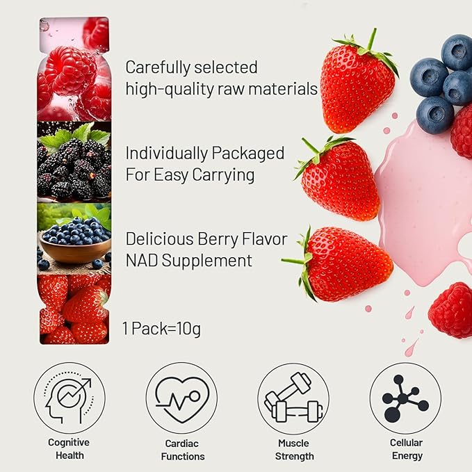 NAD Supplement 1000mg with Resveratrol Pure Organic Liquid Packets - Nicotinamide Riboside Supplements with PQQ - Liposomal NAD+ Berry Flavor Drink - Cellular Energy &amp Anti-Aging Support 30 Packs