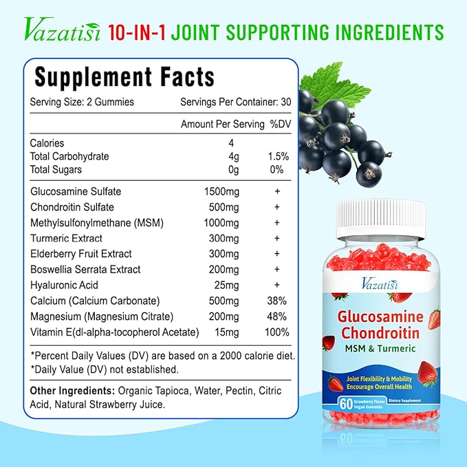 Glucosamine Chondroitin Gummies with MSM Turmeric &amp Boswellia - Joint Support Supplement - Cartilage Support Flexibility &amp Strength - 120 Gummies
