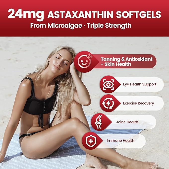 10 in 1 Astaxanthin Supplements 24mg 8 Month Supply Astaxantina Antioxidant from Haematococcus Pluvialis Contains Lycopene Grape Seed Vitamin E &amp More Supports Eye Joints Skin Health 2 Ba