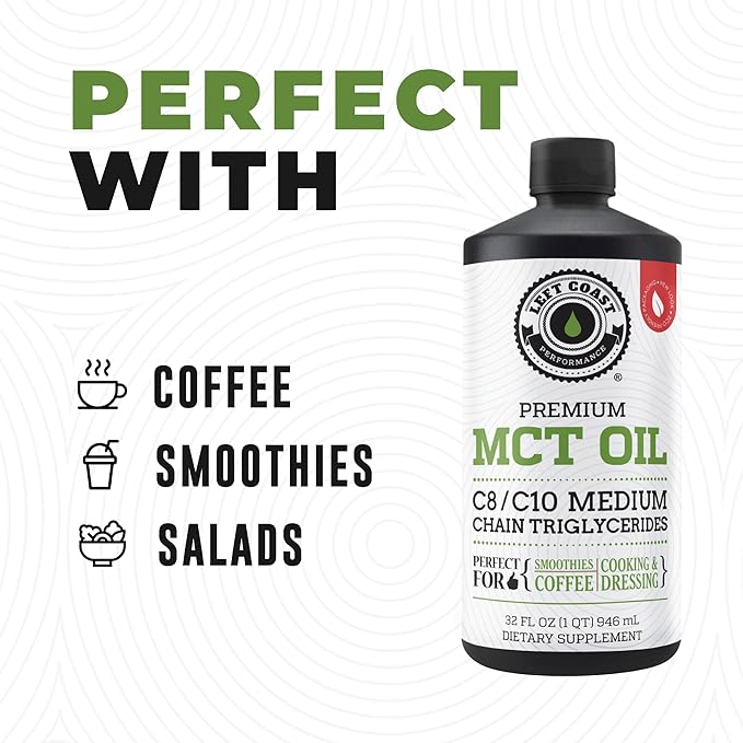 100% Coconut MCT Oil Liquid - MCT Oil C8 C10 for Sustained Mental Energy &amp Focus Support Great for Smoothies Salads Coffee &amp More - Palm Free Vegan Keto &amp Paleo Friendly 60+ Servings (32 F