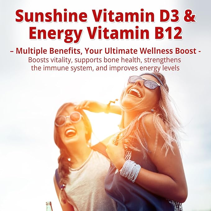 NEVISS 2Pack Vegan Vitamin D3 + Vitamin B12 Gummies High Potency D3 5000IU &amp 1000 mcg Methylated B12 Vitamin D3 and B12 for Adults Support Bone Health Immune &amp Energy Supplement 120 Count