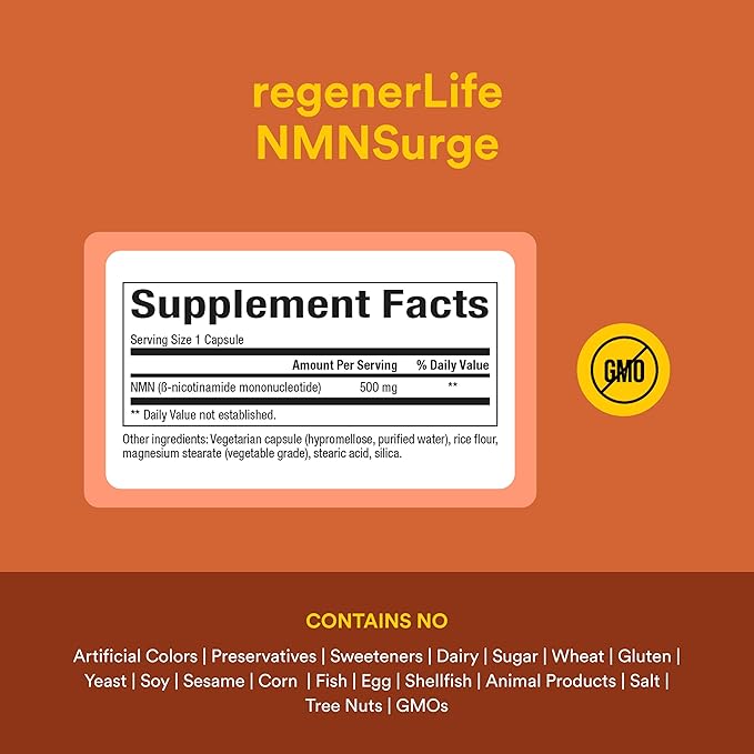 Natural Factors Regenerlife NMN NAD+ Boost 500MG 30 Vegetarian Capsules