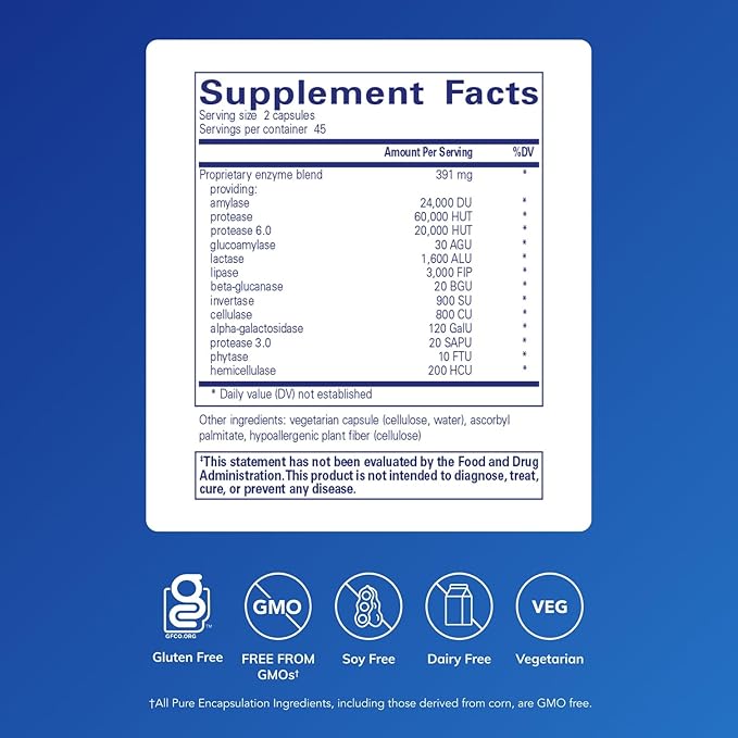 Pure Encapsulations Digestive Enzymes Ultra - Vegetarian Digestive Enzyme Supplement to Support Protein Carb Fiber and Dairy Digestion* - 90 Capsules
